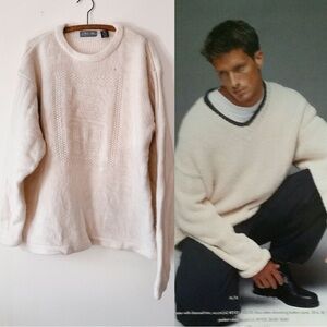 Vintage‎ men’s 90’s Structure wool cream chunky sweater size XL